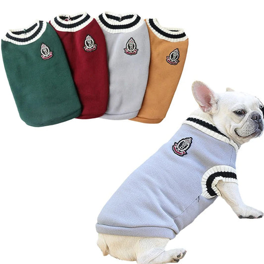 Winter Warm Pet Dog Sweater College Style V-neck Puppy Knitwear for Small Large Doggy Coat French Bulldog Vest Chihuahua Clothes