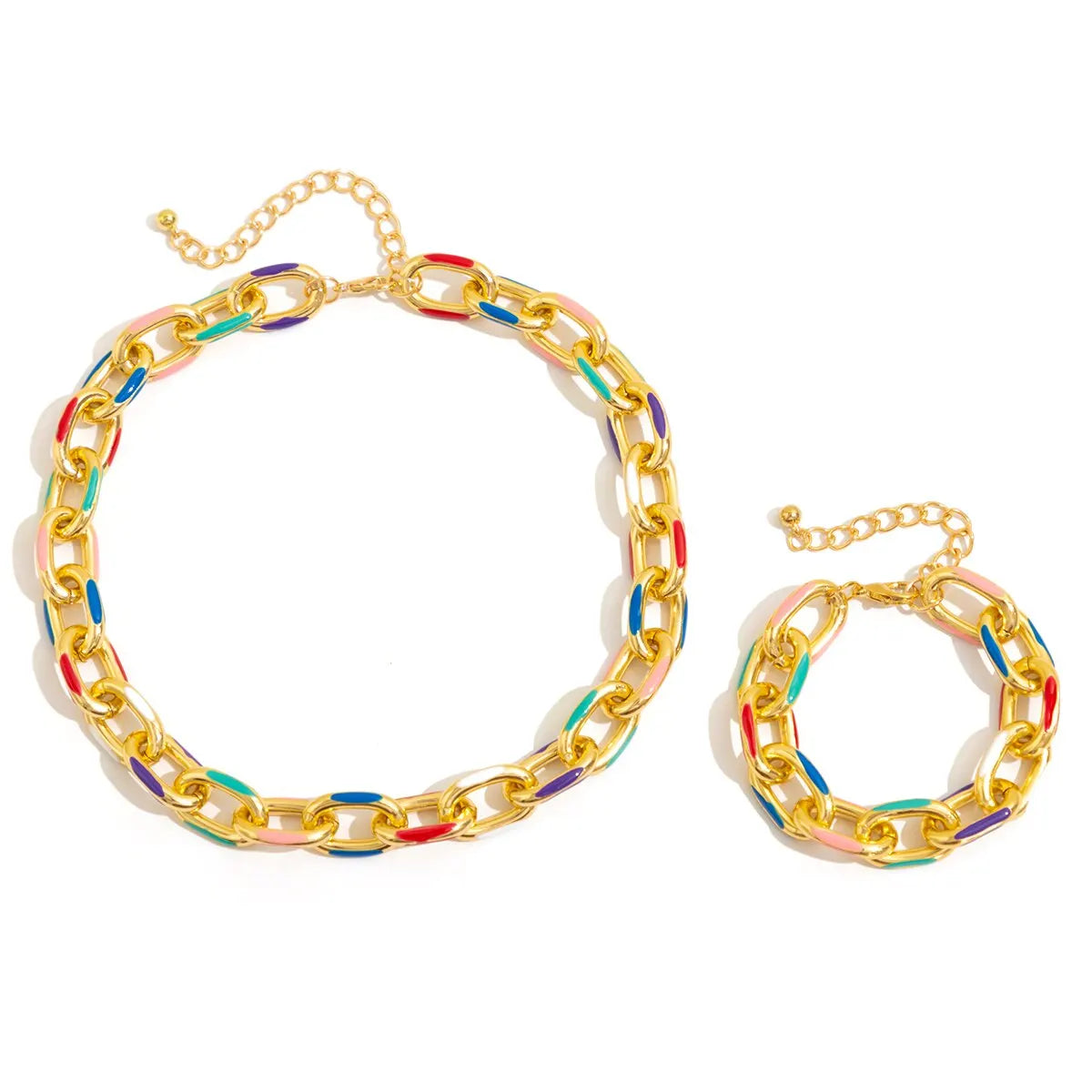 Conjunto de 2 peças de colar e pulseira de gargantilha boêmia colorida, conjunto de joias com corrente cruzada clássica, acessórios para mulheres, presente e festa