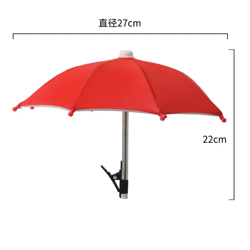 Suporte para celular de 27 cm, mini guarda-chuva criativo para ciclismo ao ar livre, protetor solar, acessório portátil para chuva ao ar livre