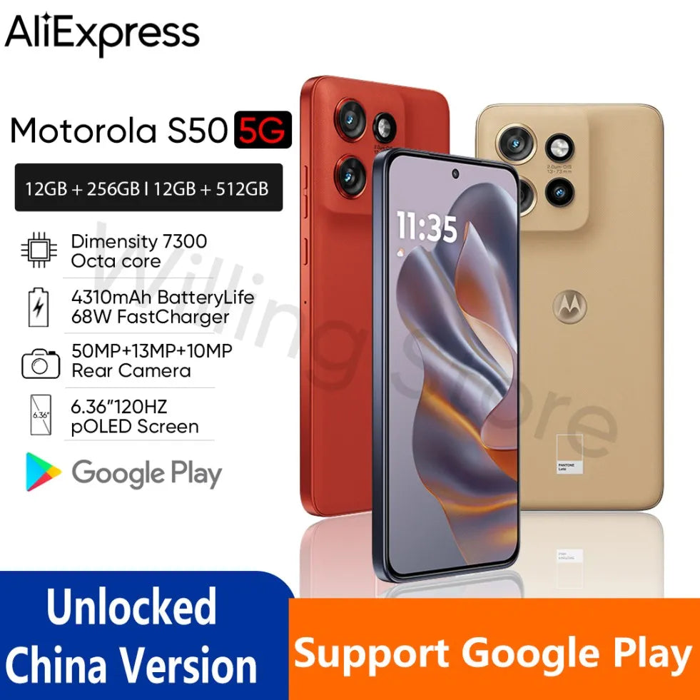 Smartphone Motorola Moto S50 Dimensity 7300 5G desbloqueado, tela P-OLED de 6,36'', 120Hz, 4310mAh, 68W SuperVOOC, câmera de 50MP NFC OTA