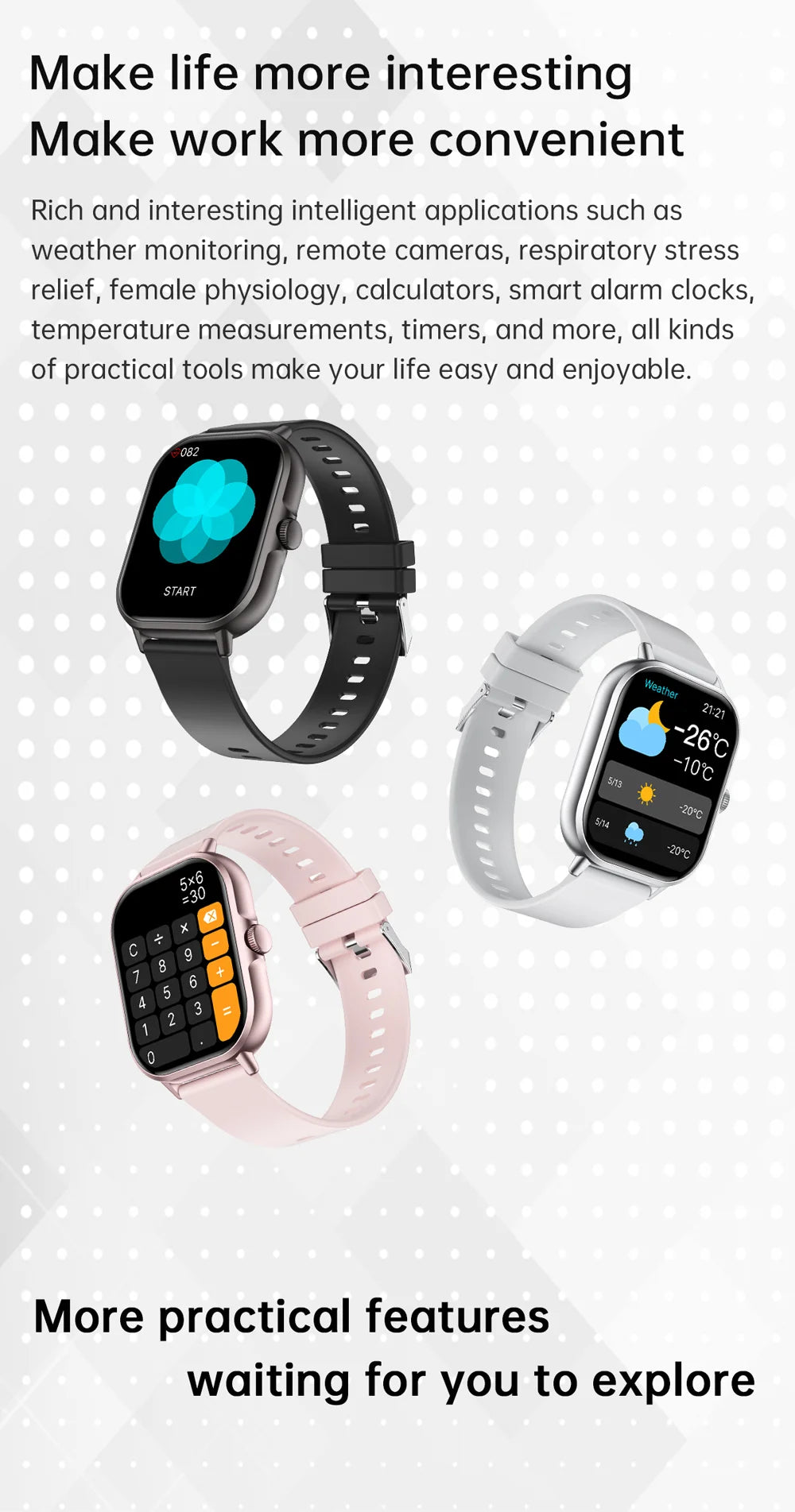 Relógio inteligente 2025 2.01'' Bluetooth com chamada, reprodução de música, relógio fitness esportivo à prova d'água para homens e mulheres, iPhone e Android