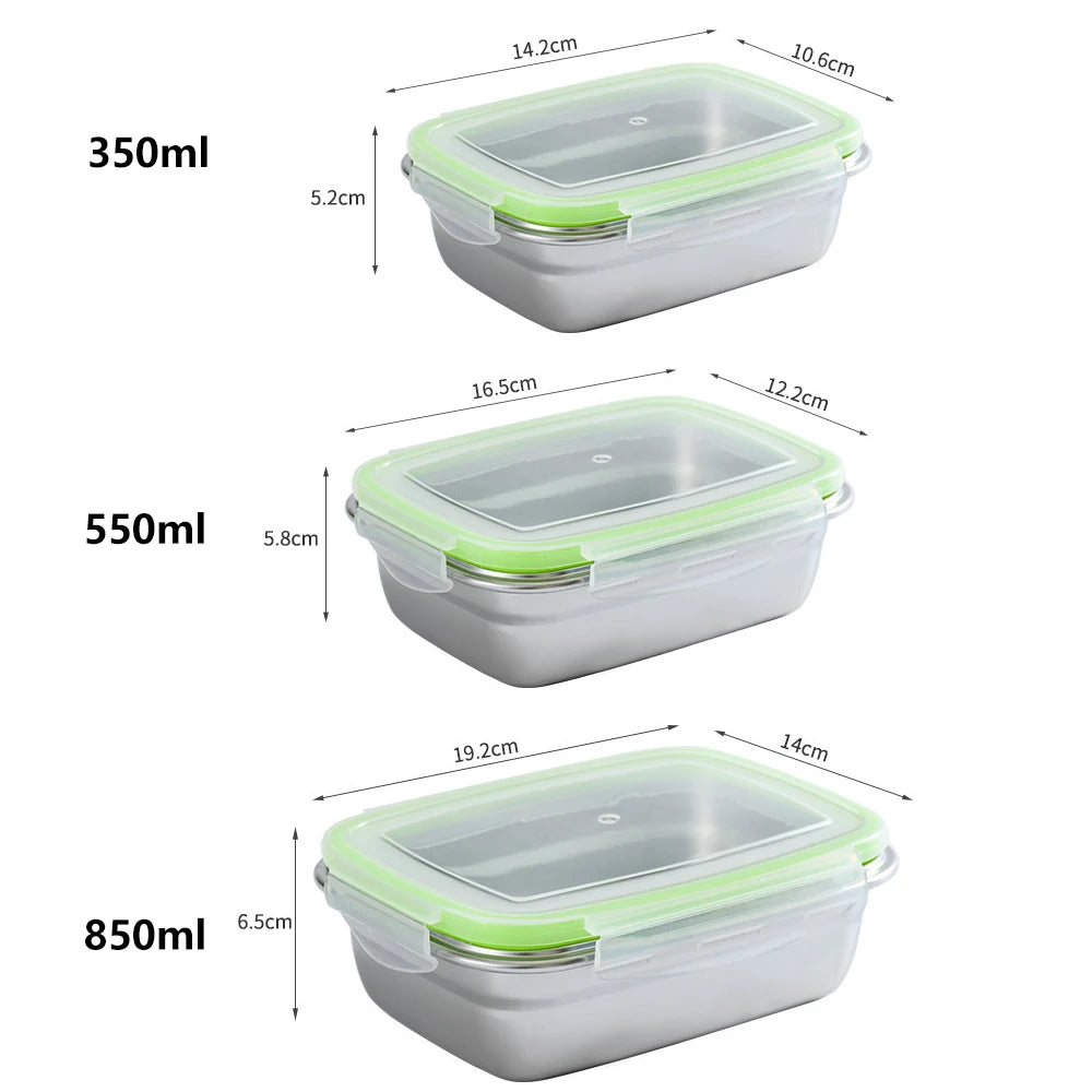Recipiente para armazenamento de alimentos em aço inoxidável 304, grau alimentício, conjunto de 1/3, lancheira, tampa de silicone à prova de vazamentos, lavável na máquina de lavar louças, caixa Bento