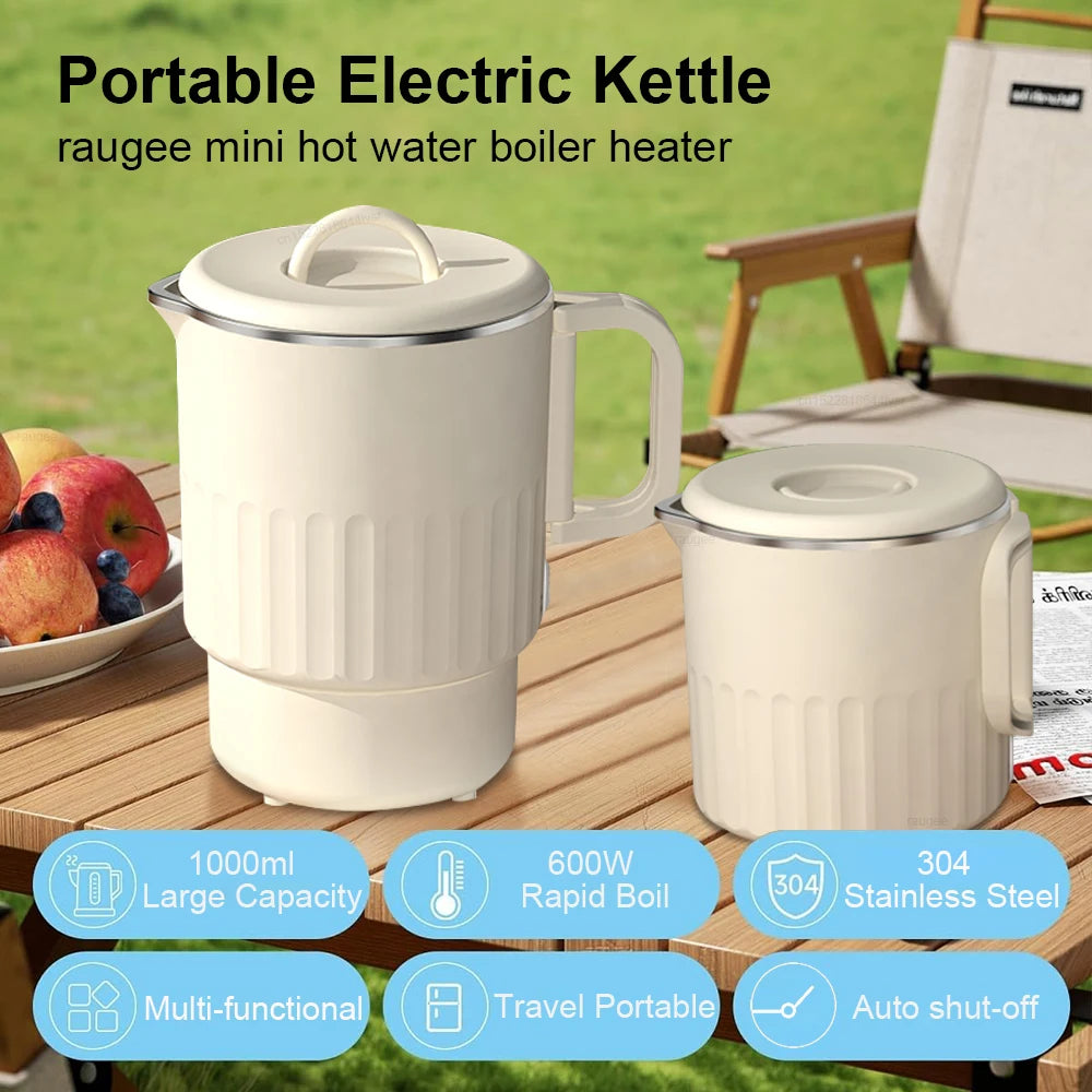 Chaleira elétrica de 1L para água fervente, café, leite, bule de chá, chaleira dobrável, aquecedor de água para viagem, termostato, chaleira dobrável para aquecimento