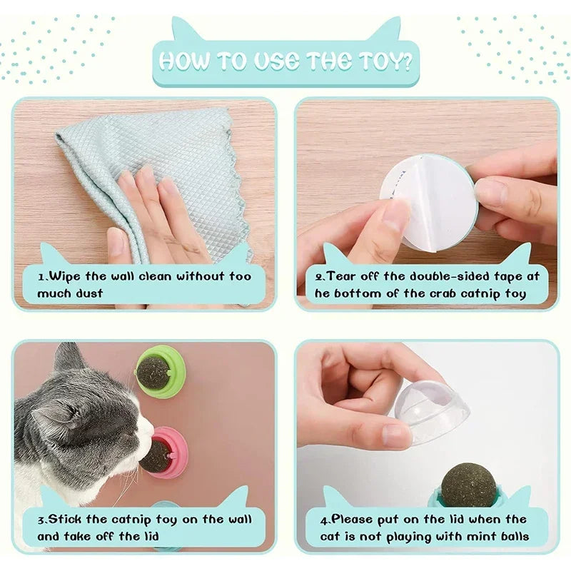 Brinquedo adesivo de parede para gatos Catnip, bola arranhadora, petiscos saudáveis ​​e naturais, remove bolas para promover a digestão, petisco de grama para gatos
