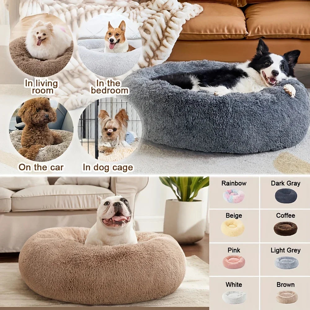 Cama redonda para animais de estimação para cães grandes, médios e pequenos, cama macia para gatos, cama longa e macia para cães, casa para cães, casa quente para dormir no inverno