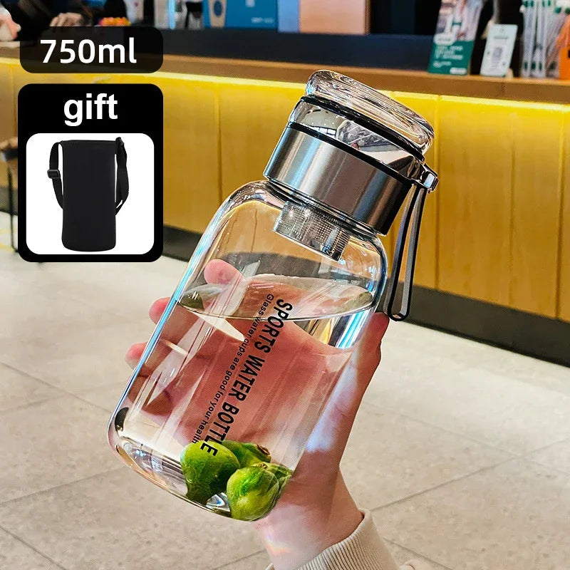 Garrafa de vidro grande de 2L para água, copo transparente para suco de leite, copo portátil à prova de vazamento para bebidas, chá, garrafa de vidro de 2L