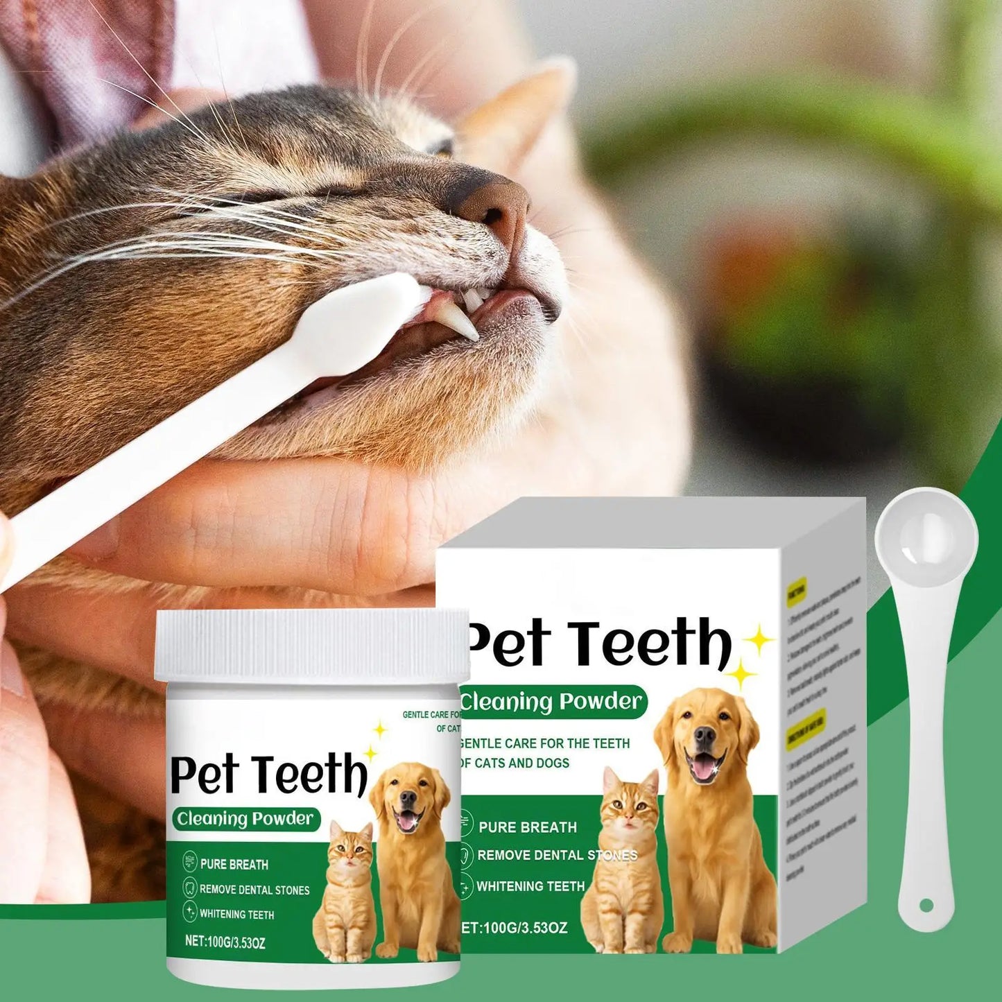 Pó para dentes de cães, removedor de mau hálito para dentes, produtos de limpeza suaves e duradouros, suprimentos para animais de estimação resistentes a odores