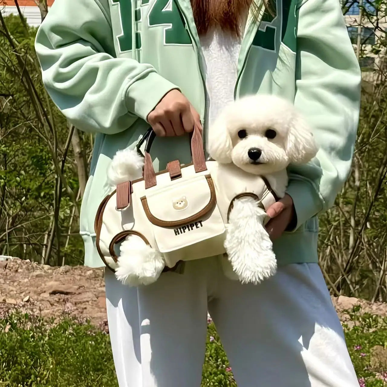 Transportadora Hipipet prática e estilosa para animais de estimação com alças ajustáveis ​​e bolso prático para fácil transporte de animais de estimação