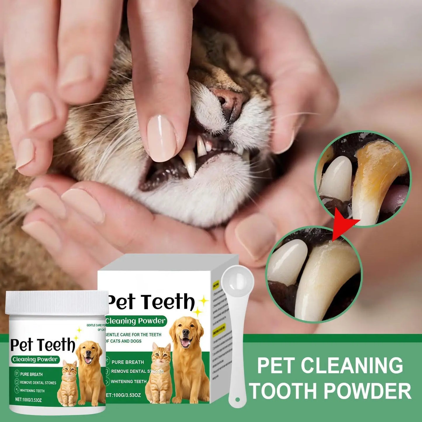 Pó para dentes de cães, removedor de mau hálito para dentes, produtos de limpeza suaves e duradouros, suprimentos para animais de estimação resistentes a odores