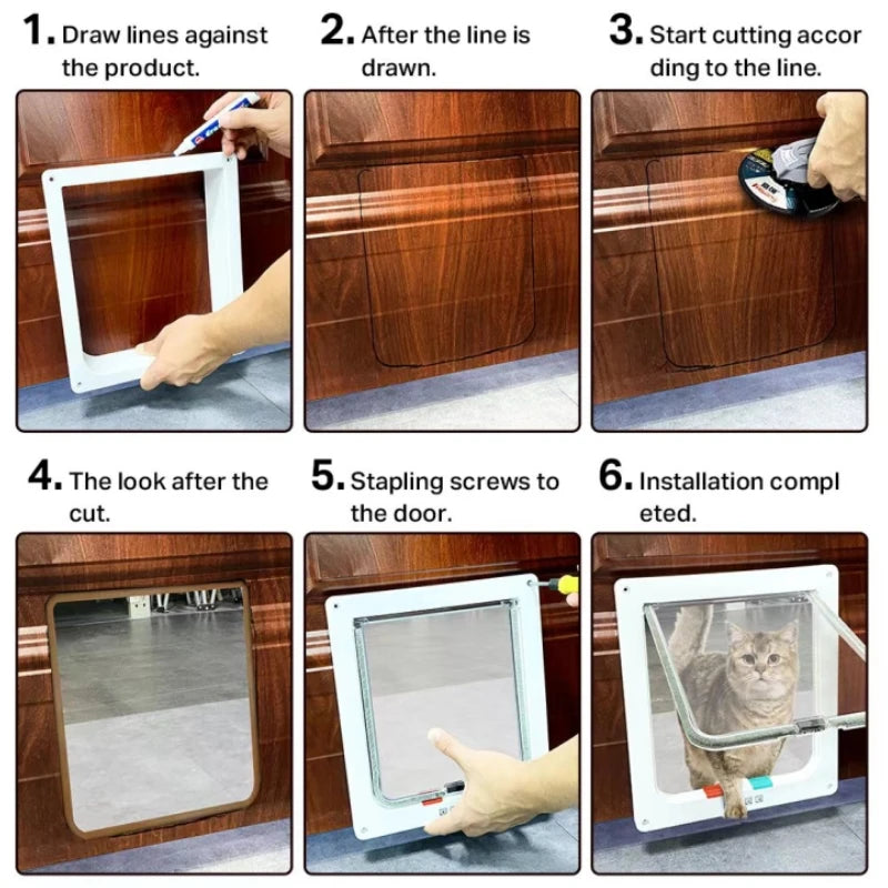 Porta magnética para animais de estimação com trava de 4 vias para gatos, portão de plástico ABS controlável, segurança para filhotes e gatinhos, kit de portas para animais de estimação