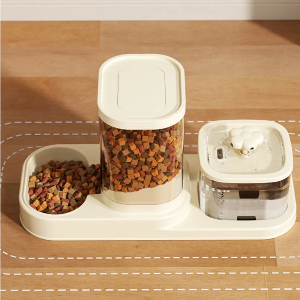 Alimentador automático para animais de estimação 2 em 1, fonte de água, tigela de comida para cães e gatos com fluxo circulante, antiderrapante, à prova de respingos, prato de alimentação lenta