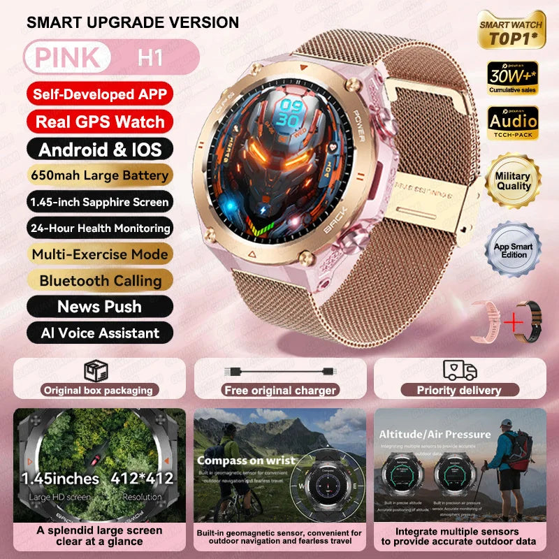 Novo relógio inteligente esportivo Xiaomi com GPS, à prova d'água, rastreador fitness, chamada Bluetooth, bateria de 650 mAh, pulseira feminina, 2025