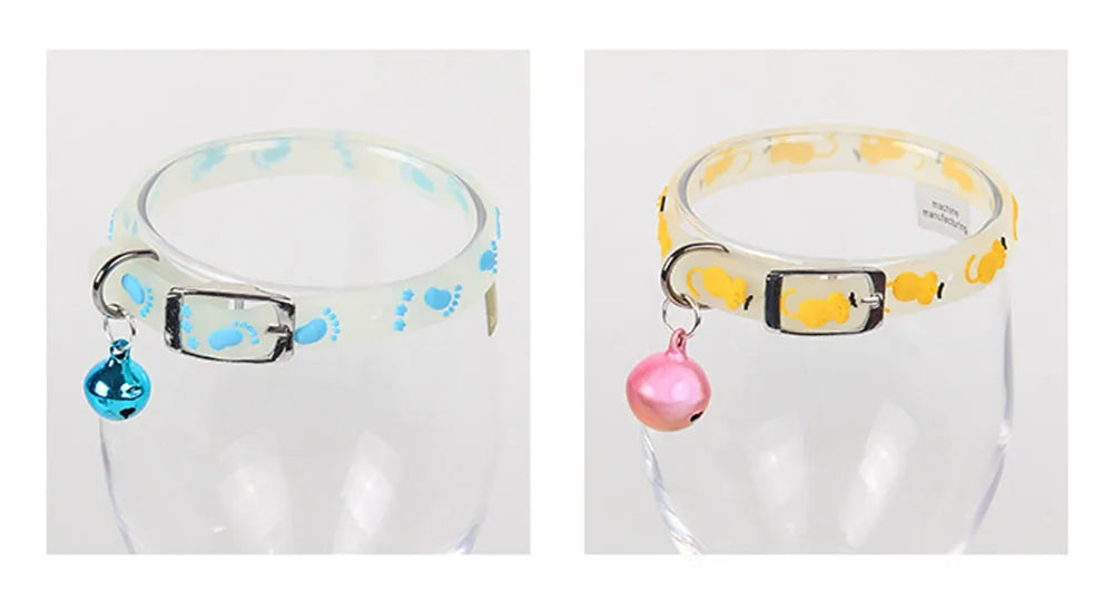 Coleiras brilhantes para animais de estimação com sino que brilham à noite, colar para cães e gatos, acessórios luminosos para gatinhos e filhotes