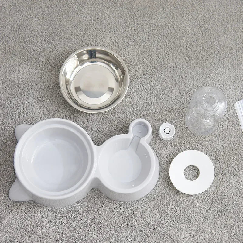 Tigela de comida para animais de estimação, recipiente de comida com armazenamento automático de água e equipado com dispensador de água para animais de estimação 2 em 1 dispensador de água para tigela de gato