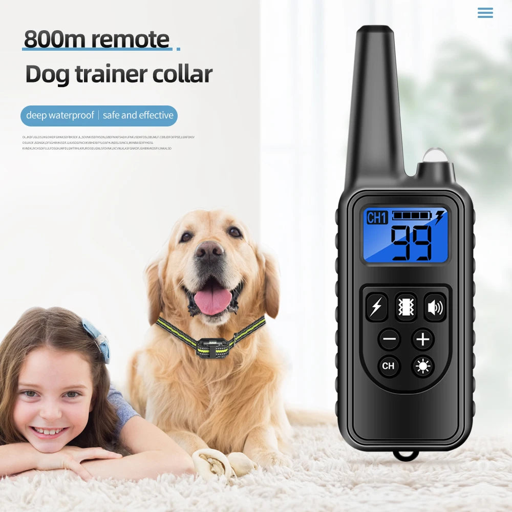 800m Dog Training Collar Remote Electronic Shock Training Collars Rechargeable Waterproof Stop Barking Dog Training Nylon rope