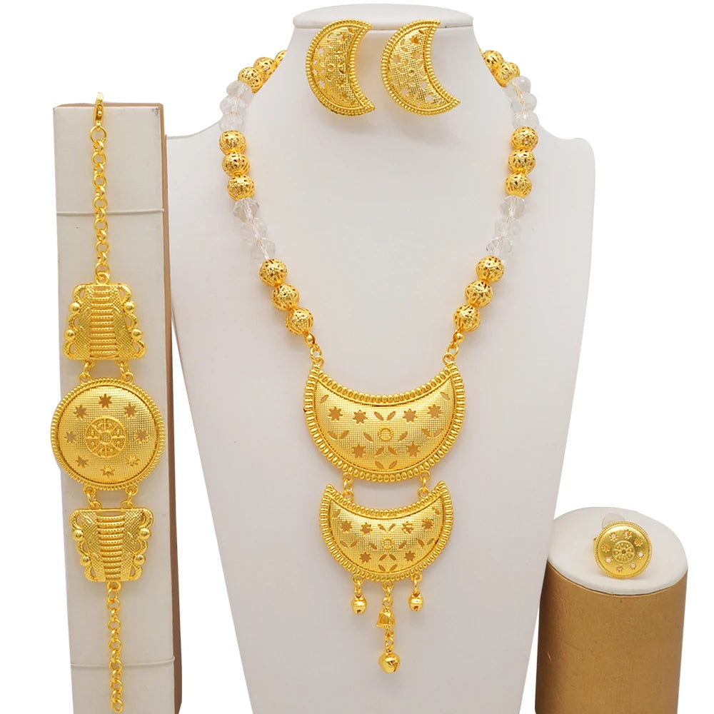 Conjuntos de joias finas 2023 para mulheres, presentes de casamento, colar, pulseira, brincos, anel, joias com contas africanas