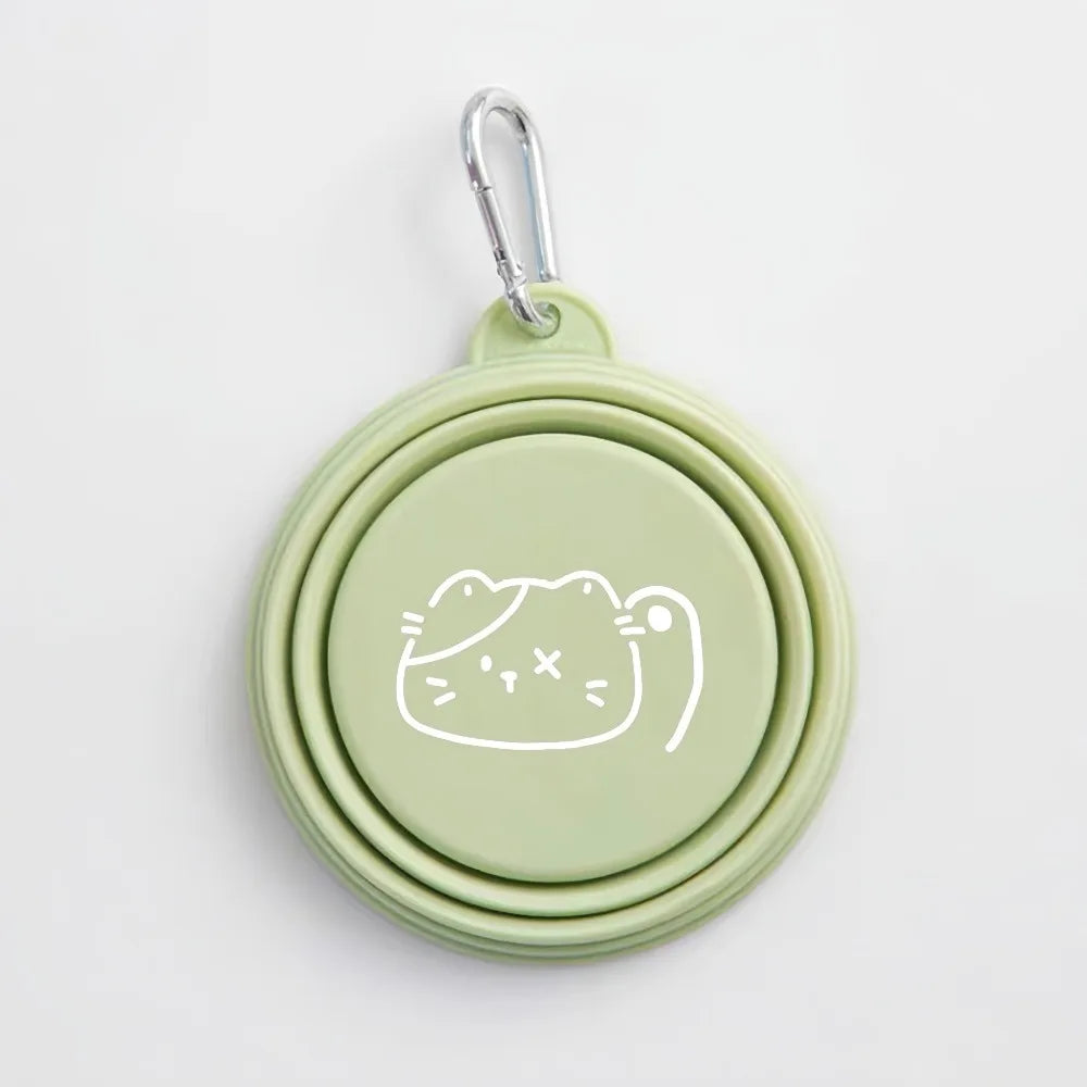 Tigela de macaron para animais de estimação 350ml TPE com padrão de desenho animado, tigela de alimentação para filhotes dobrável com furos para pendurar, tigela portátil para animais de estimação para cães e gatos