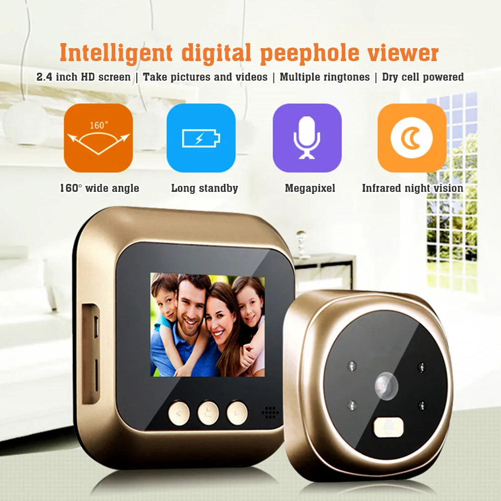 Campainha com câmera de porta WiFi e monitor sem fio, visão ao vivo, visão noturna, fotografia, monitoramento digital de porta (sem bateria)