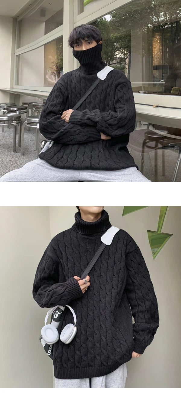 Novo suéter casual masculino de 2023, suéter quente e sólido para áreas externas, suéter de malha, roupa masculina