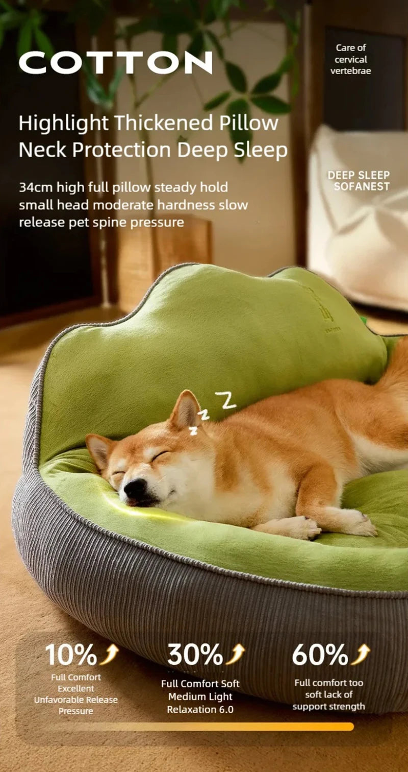 New dog bed with increased height and thickness, leaning against the mountain bed and pillow for neck protection, pet bed for sl