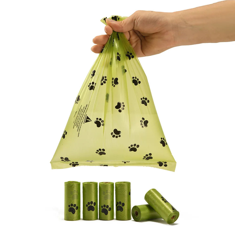 Sacos para cocô de cachorro biodegradáveis ​​à prova de vazamentos, sacos para resíduos de animais de estimação para passear com o cachorro, limpeza ao ar livre, dispensador de sacos de areia para gatos, pacote a granel