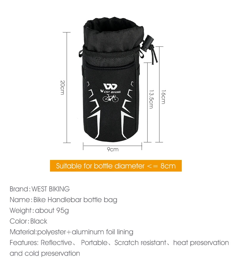 WEST BIKING Suporte para Garrafa de Bicicleta Ciclismo Garrafa de Água Bolsa Refletiva Chaleira MTB Bicicleta de Estrada Bolsa de Guidão Acessórios