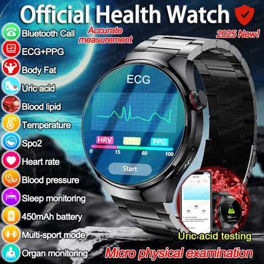 2025 para HUAWEI Precise ECG + PPG Ácido Úrico HD Smart Watch Masculino Lipídios no Sangue Frequência Cardíaca Pressão Arterial Esporte Chamada Saúde Smartwatch