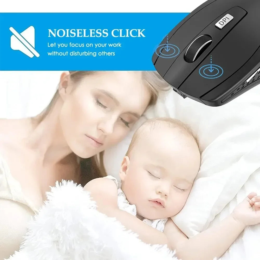 Mouse sem fio silencioso 2.4G portátil, móvel, óptico, mouse de escritório, níveis de DPI ajustáveis ​​para notebook, PC, laptop, MacBook