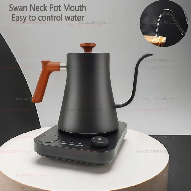 Chaleira elétrica de café coado de 0,9 L, bule de aço inoxidável com controle preciso de fluxo para café preparado à mão e infusão por gotejamento