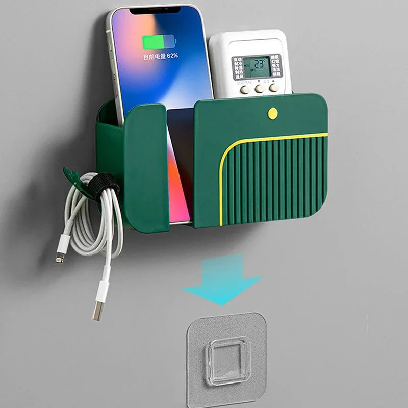 Caixa de armazenamento de controle remoto de celular 2 em 1 montada na parede, suporte de armazenamento multifuncional sem impactos, suporte de armazenamento de detritos de parede