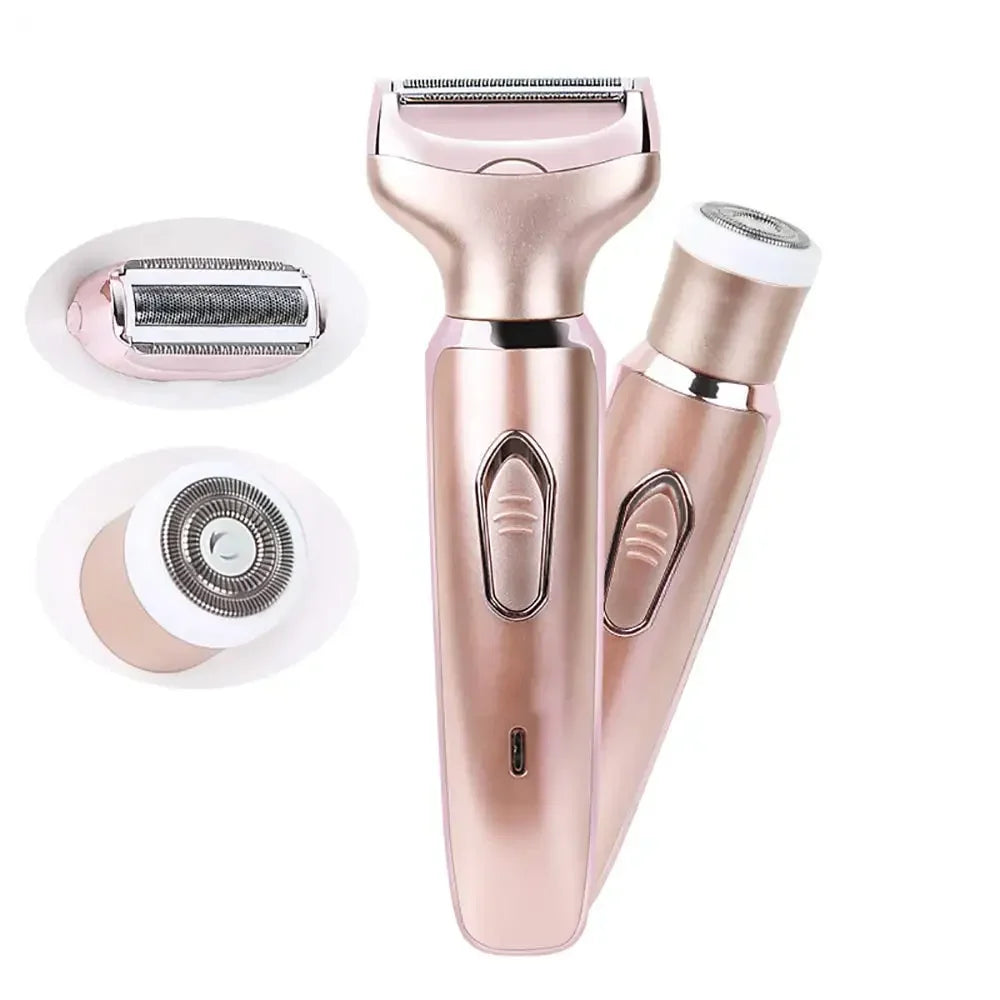 Aparador de pelos elétrico portátil 2 em 1, depilador, depilador facial feminino, área íntima, para remoção de pelos corporais, barbeador sexual, biquíni, púbico, rosa