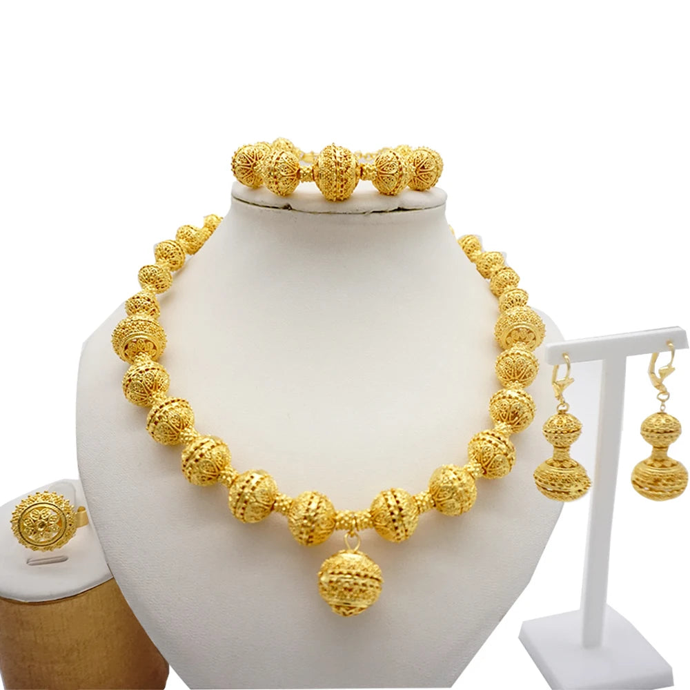 Conjuntos de joias finas 2023 para mulheres, presentes de casamento, colar, pulseira, brincos, anel, joias com contas africanas