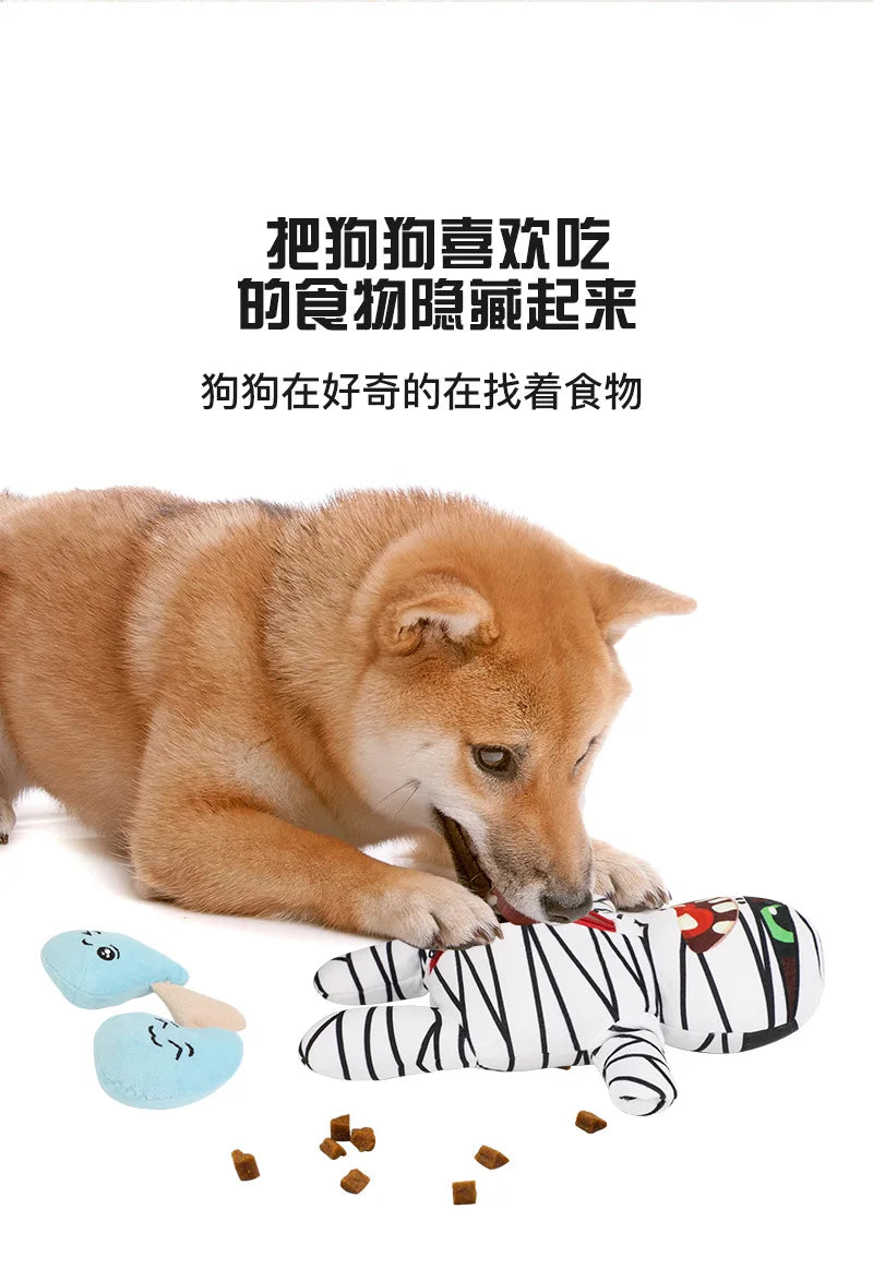 Brinquedo de pelúcia para cães, quebra-cabeça de múmia com apito, jogo de esconde-esconde, brinquedo durável à prova de mastigação para filhotes, antitédio