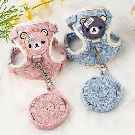 Adorável colete para animais de estimação pequenos, alça no peito, coleira para cães, corda de tração para caminhada, cão, gato, coelho, colete, arnês, poodle, coleira, acessórios para cães