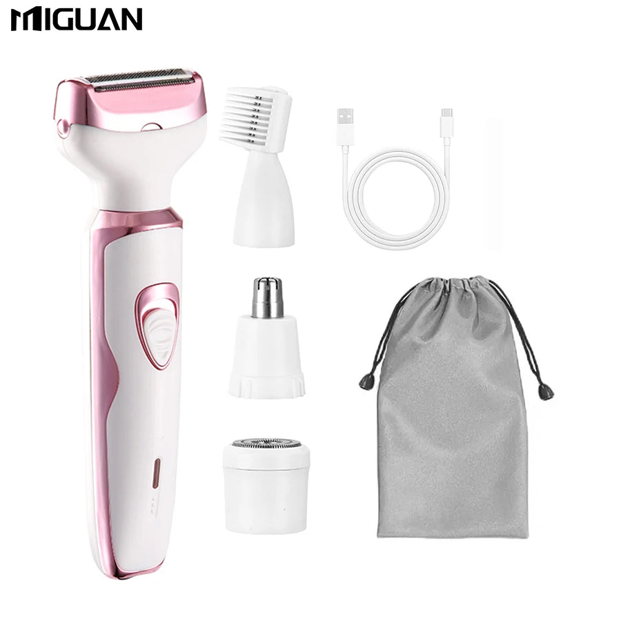 Depilador elétrico feminino 4 em 1/Conjunto de depilador elétrico multifuncional feminino/Aparador de biquíni feminino/Recarregável por USB