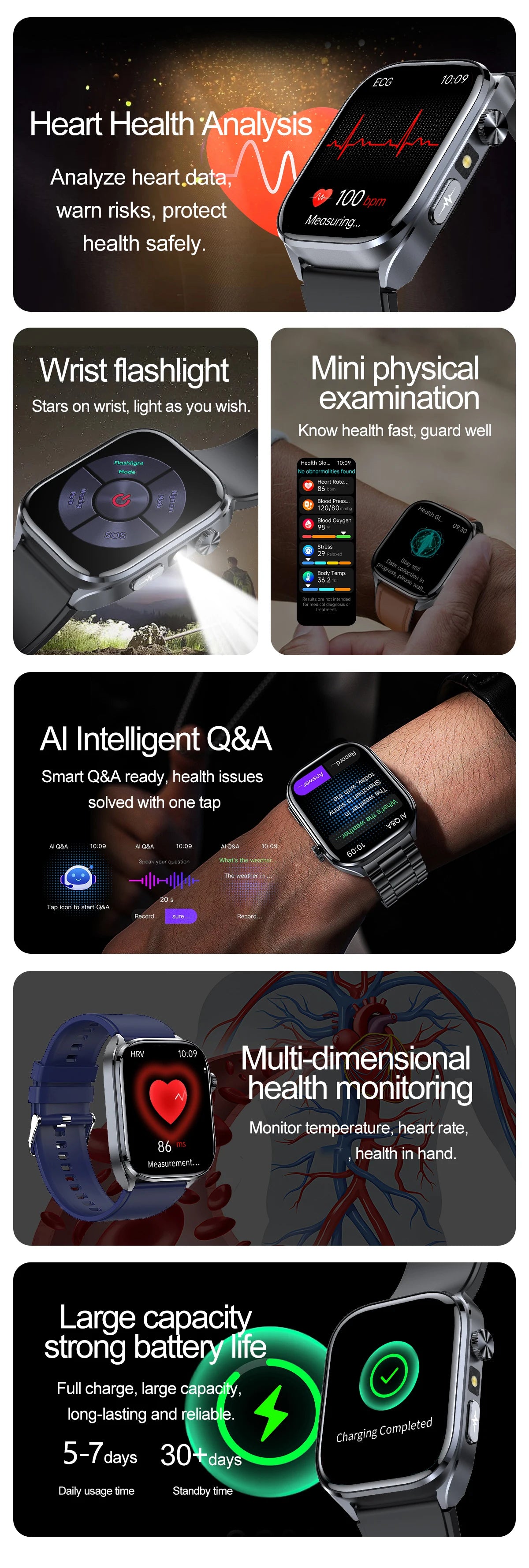 Novo relógio inteligente masculino 2025, pressão arterial, saúde, oxigênio no sangue, ácido úrico, lipídios, rastreador de fitness, relógios Bluetooth, chamada, ECG, smartwatch