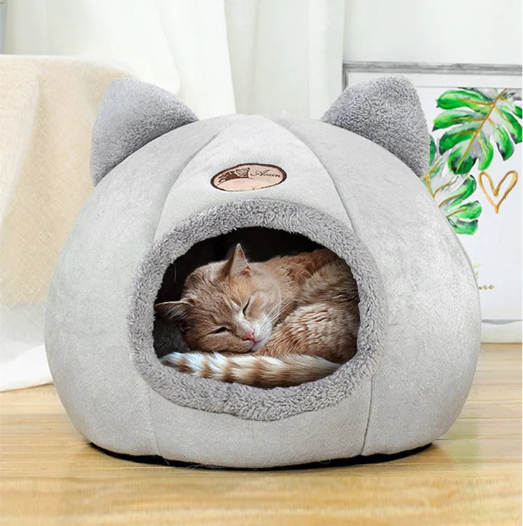 Cama para animais de estimação com orelhas de gato, cama para gatos pequenos, médios e grandes. Mantenha-se aquecido no inverno. Confortável e macio. Lavável à máquina.