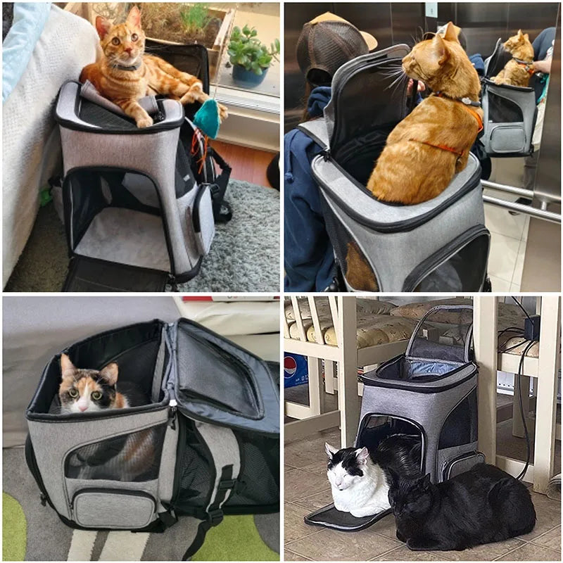 Mochila para transporte de animais de estimação respirável, dobrável, bolsa de viagem expansível, grande capacidade, criativa para cães e gatos