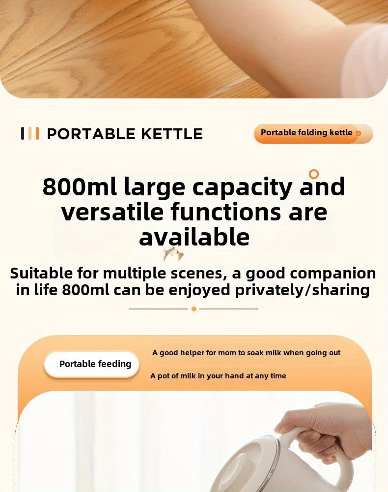 Chaleira dobrável para viagem, pequena chaleira dobrável portátil para áreas externas, aço inoxidável 304, chaleira elétrica