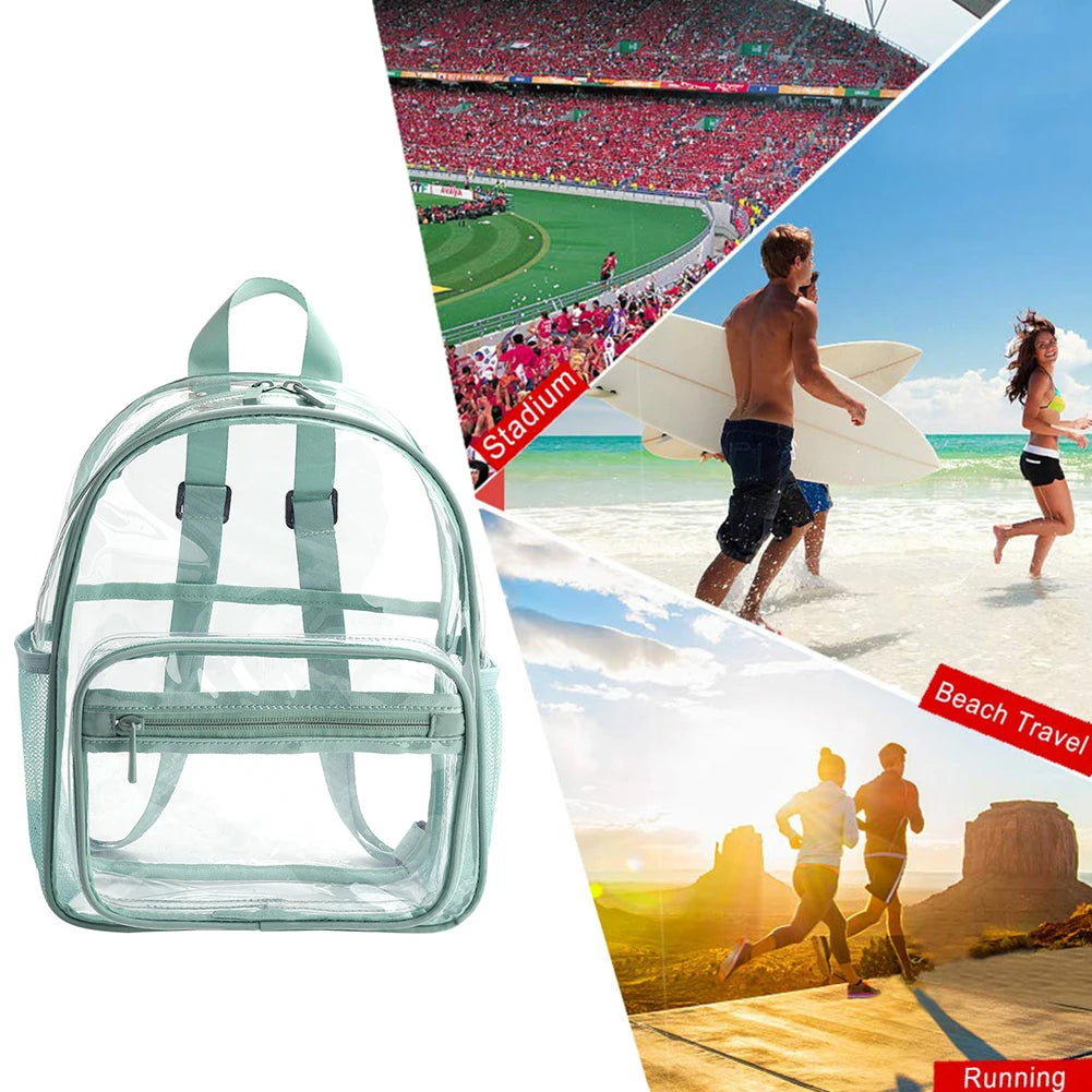 Mochila transparente de PVC para esportes ao ar livre, fitness, casual, viagem, visível, grande capacidade, à prova d'água, alça superior, mochila escolar