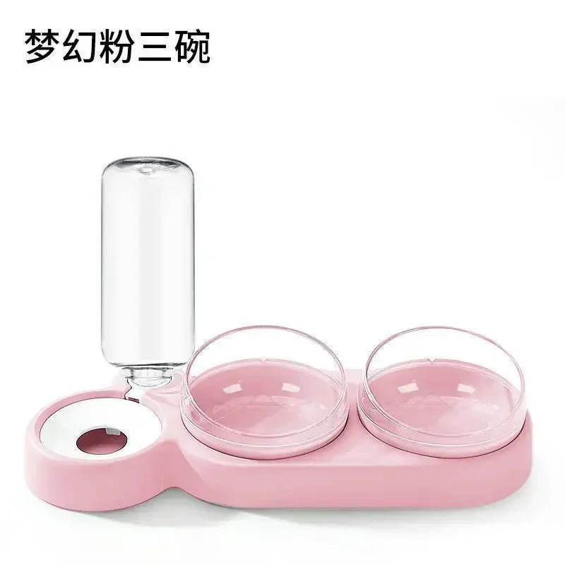 Pet Cat Food Bowl, Splash - proof Water, Three Bowl Neck Protection, Automatic Feeder, Water Storage Dispenser, Pet Dog Feeder