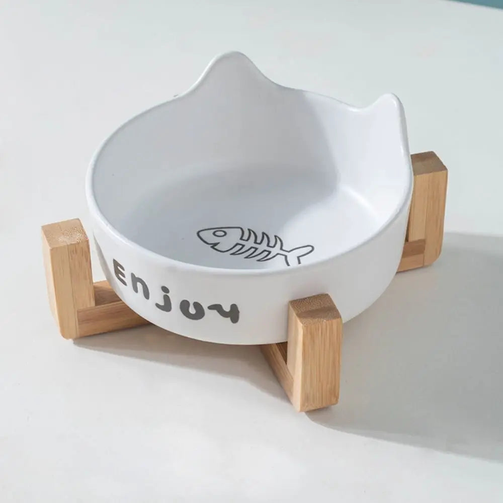 Tigela de cerâmica para animais de estimação, tigela fofa simples/dupla, bacia de alimentação para cães, grande capacidade com suporte, alimentador para animais de estimação, proteção para o pescoço