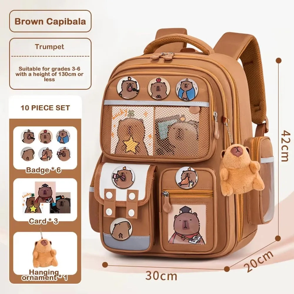 Mochila Capivara à prova d'água, grande capacidade, mochila escolar para aliviar o peso, proteção da coluna, alças alargadas, mochila para estudantes