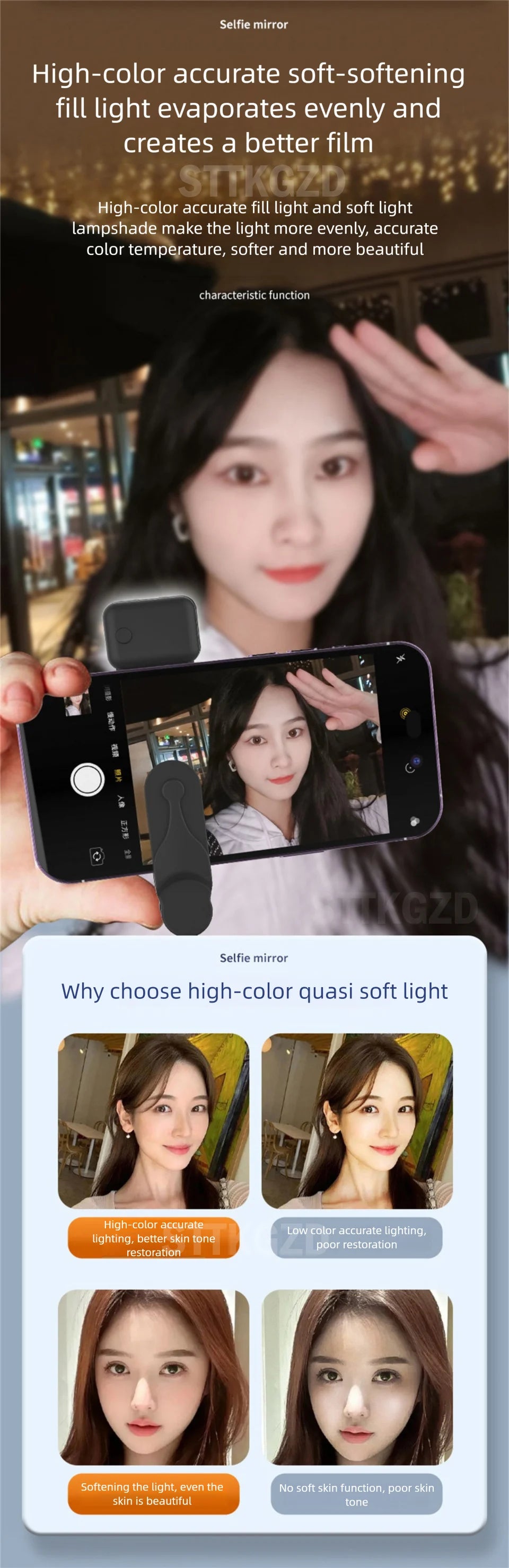 STTKGZD Selfie Refletor Espelho Kit de Luz de Preenchimento para Celular Portátil Espelho Móvel Clipe Bolsa de Armazenamento Câmera Traseira para Celular