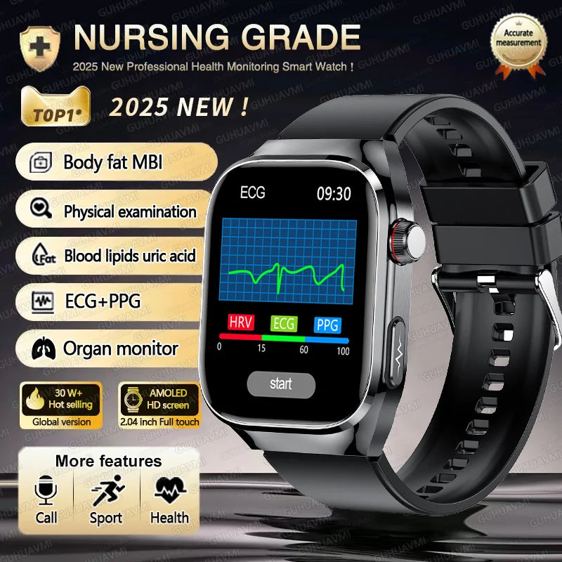 Novo 2025 para Huawei Três altas pressão arterial Smartwatch ECG Ácido Úrico Frequência Cardíaca Relógio Análise Corporal Monitoramento de Saúde Relógios