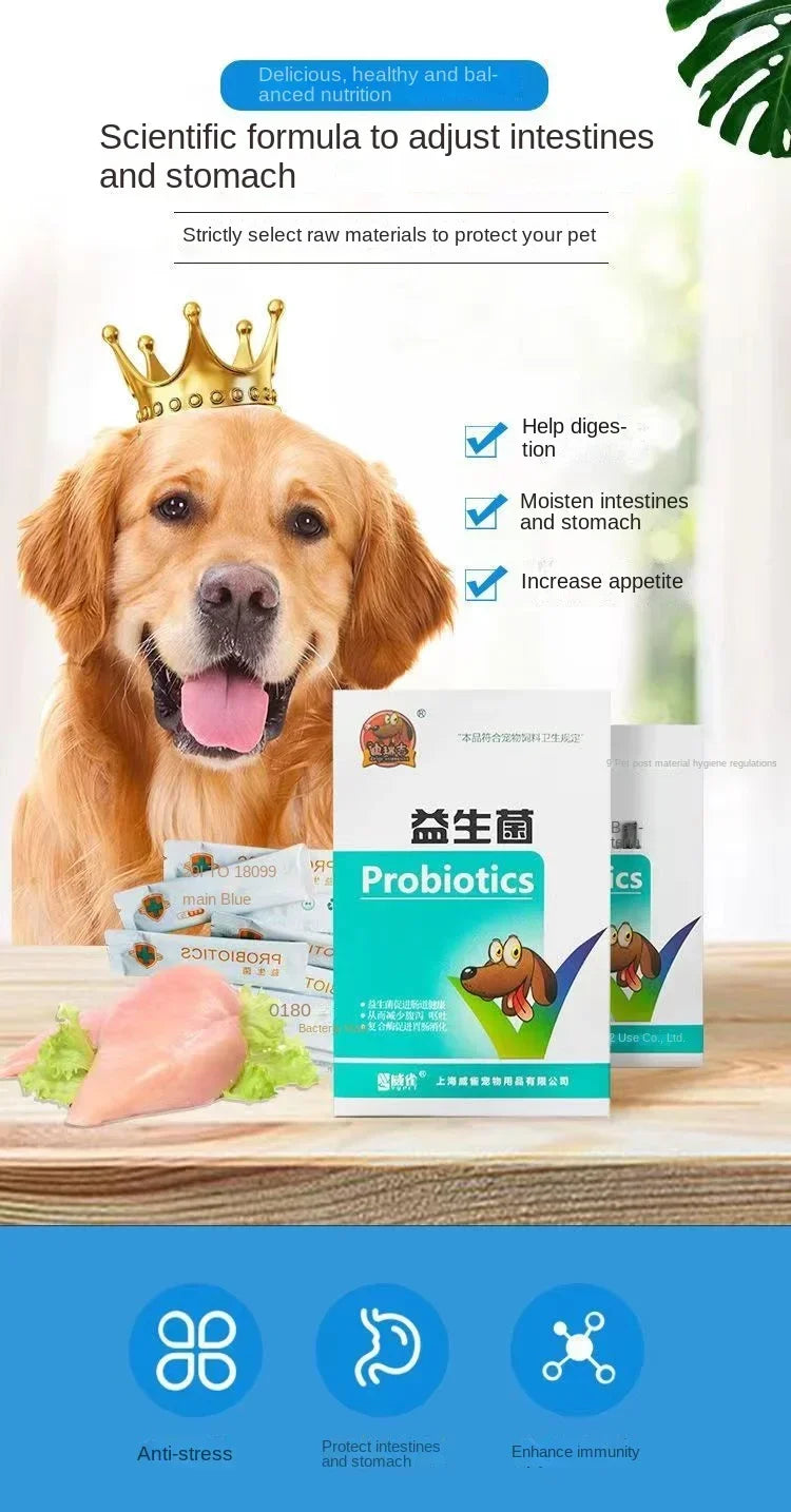 Probióticos para animais de estimação regulam o estômago e aumentam o apetite em gatos e cães, diarreia geral, constipação e vômito.