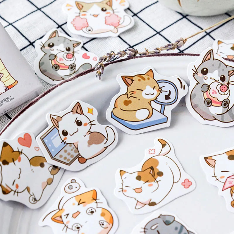 45 unidades/caixa Meus Gatos Travessos Kawaii Mini Adesivos de Papel Diário DIY Álbum de Scrapbooking Decoração Material Escolar Adesivos de Papelaria