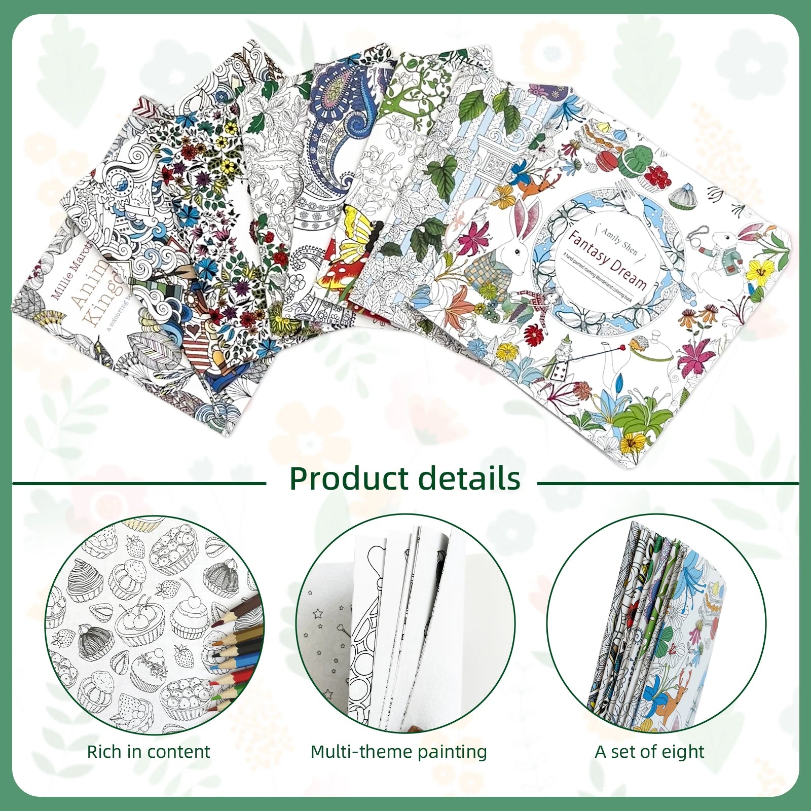 1 conjunto de oito livros de colorir de flores de mandala de 24 páginas para crianças e adultos com desenhos de grafite