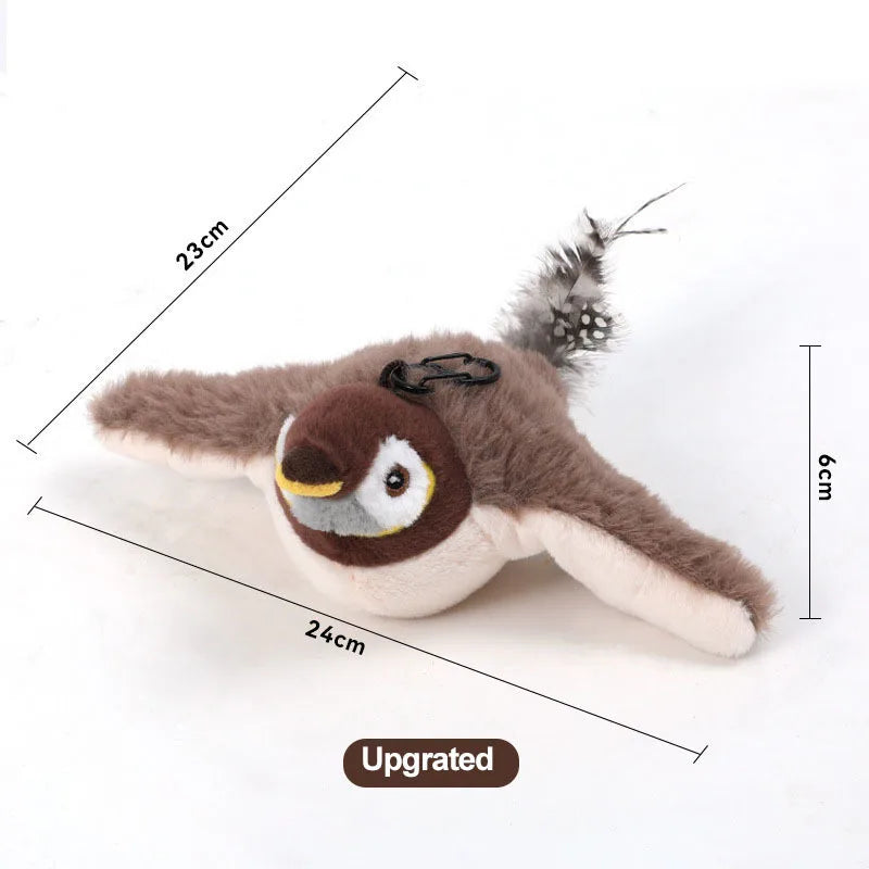 Brinquedos interativos para gatos, brinquedo de pelúcia recarregável para gatos, pássaro voador que canta e bate as asas (sem voar), pode adicionar catnip e brinquedo de pelúcia ativado por toque
