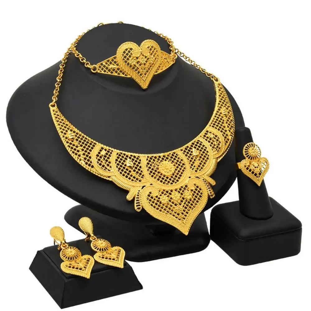 Conjunto de 4 peças de joias indianas banhadas a ouro para noivas, conjunto de colar/brincos/pulseira/anel feminino de luxo e alta qualidade, durável